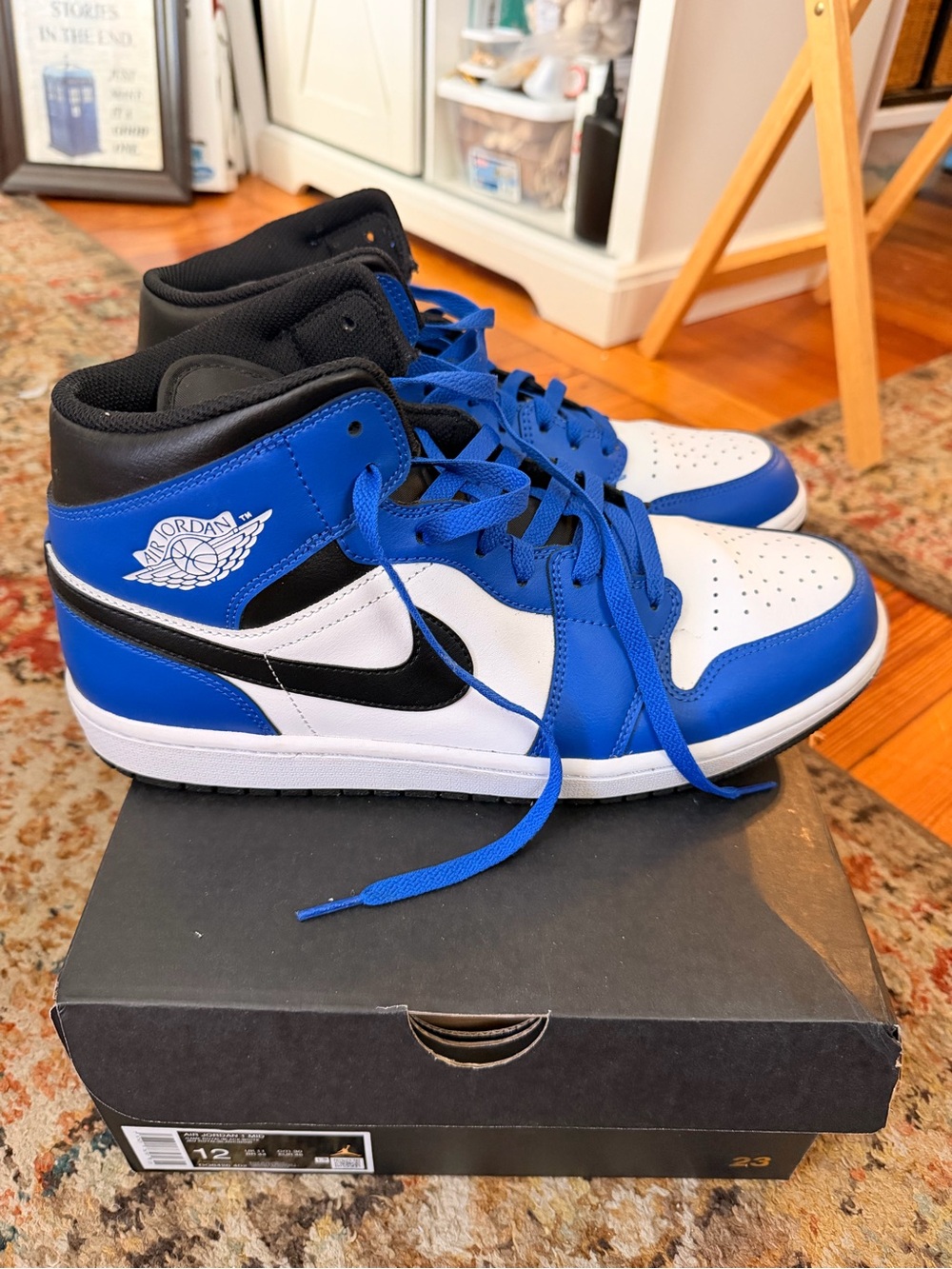 Jordan High-Top Sneakers in Blue/White/Black